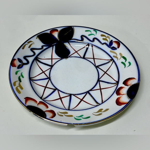 19th Century Antique Gaudy Welsh Dowsywales Pattern 6” Round Hand Painted Plate - Picture 9 of 9